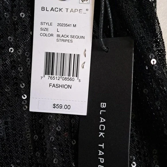 BLACK TAPE Sequin Padded-Shoulder Cap-Sleeve Top Large - Picture 6 of 9